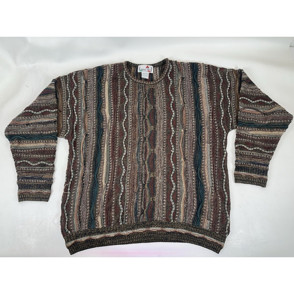 Florence Tricot Coogi Style 3D Knit Sweater XLT Made in Bulgaria‎ Vintage 90s